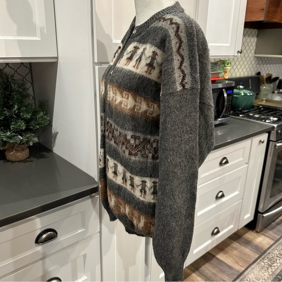 Vintage Women Chunky Handmade Alpaca Wool Cardigan Sweater Sz L Grandma Cottage - Picture 2 of 11
